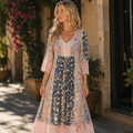 Boho Luxe Abito Donna Floreale – Vestito Bohemien Elegante con Bottoni Casual Chic