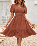 Megan Vestito Donna Mini – Pois, Scollo a V, Volant & Taglio Linea A