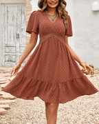Megan Vestito Donna Mini – Pois, Scollo a V, Volant & Taglio Linea A