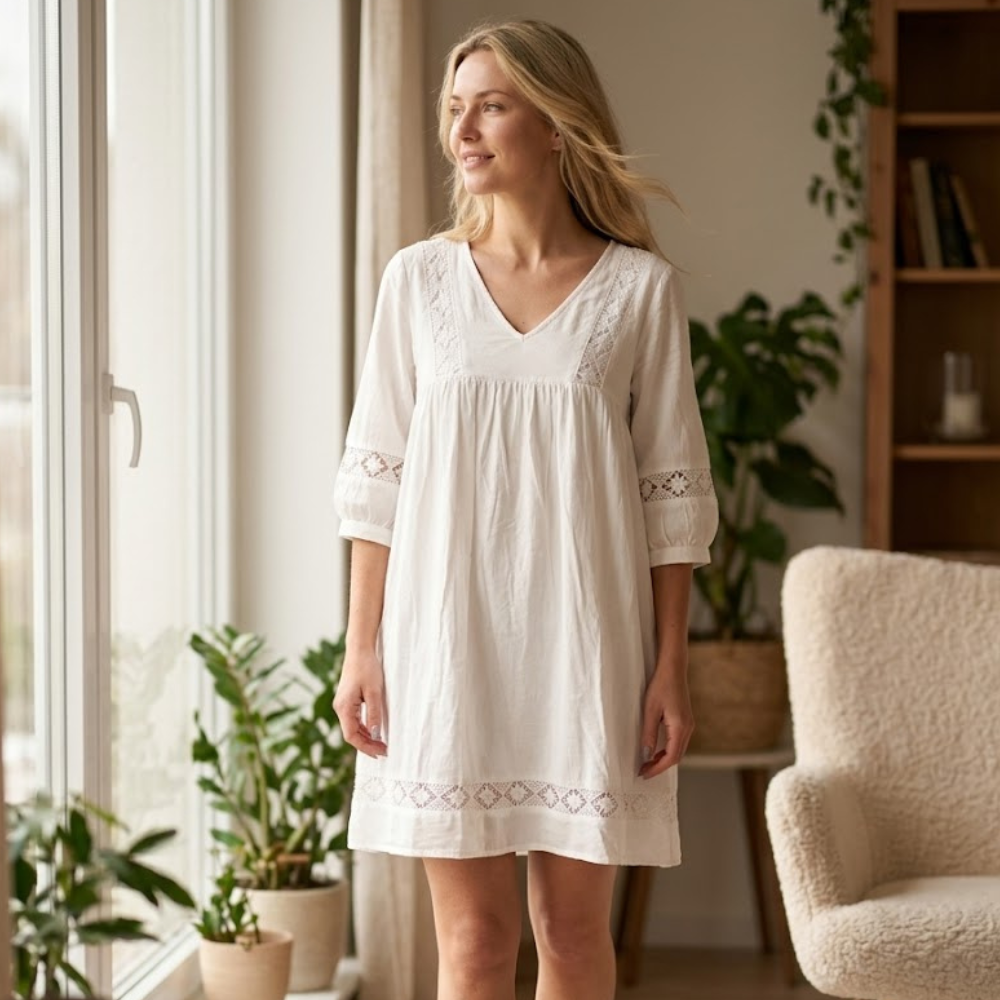 Clara Women's Summer Midi Dress – Elegant Linen Dress with Pleats Casual Chic