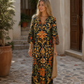 Hilda Abito Donna Lino Vintage – Vestito Midi Stampa Geometrica, Leggero Elegante