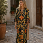 Hilda Abito Donna Lino Vintage – Vestito Midi Stampa Geometrica, Leggero Elegante