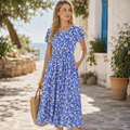 Elena Robe Femme Midi Ligne A – Robe Col Rond Manches Pétale, Poches Casual Chic