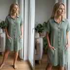 Mia Women's Muslin Dress – Summer Midi Dress with V-Neck and Buttons