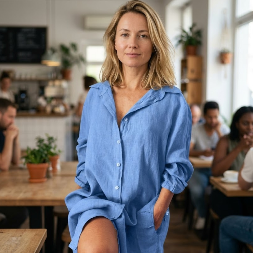 Giada Women's Shirt Dress – Casual Maxi Cotton and Linen Dress with Collar
