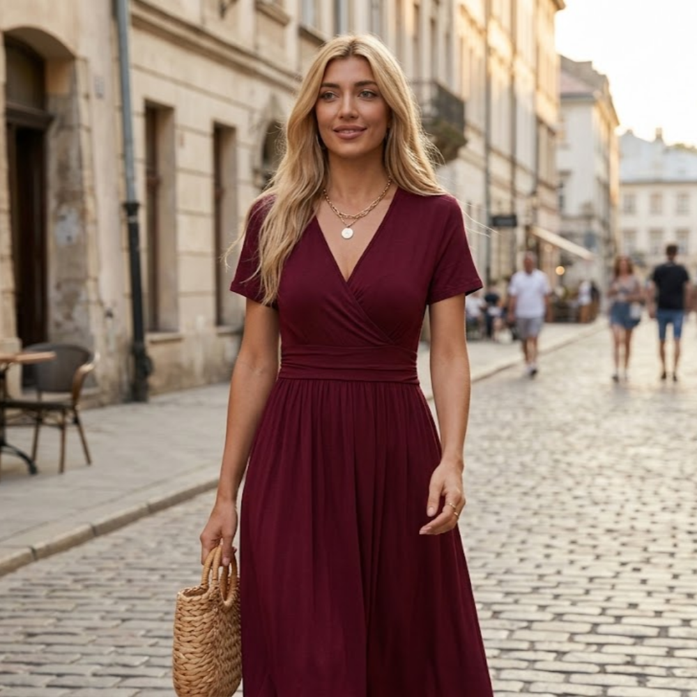 Hazel Vestido de Verano para Mujer – Vestido Floral con Escote en V, Mangas Cortas y Bolsillos