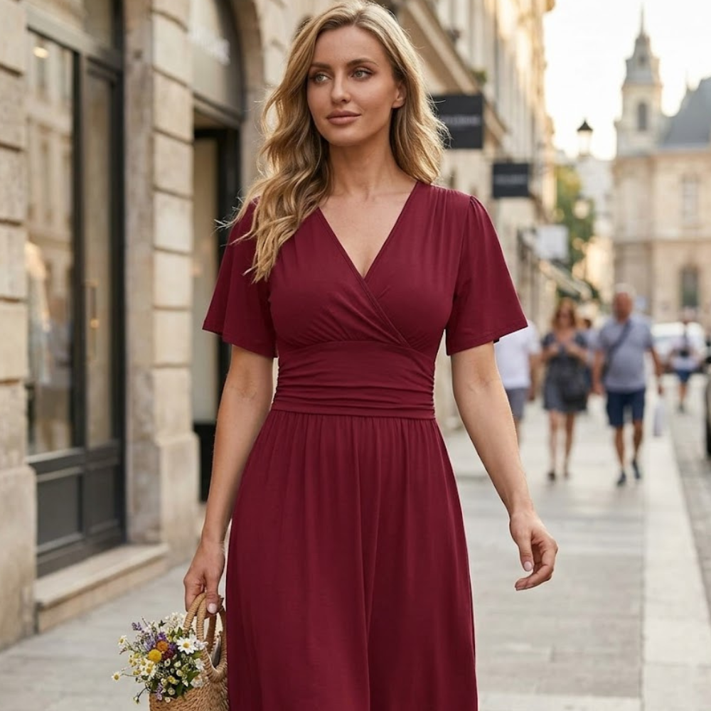 Aileen Abito Estivo Donna – Vestito con Scollo a V, Maniche a Volant e Tasche