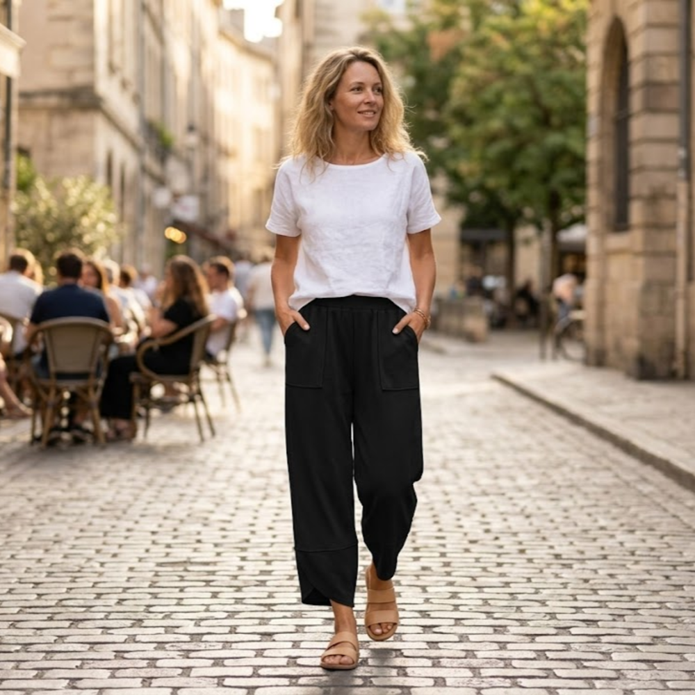 Penelope Pantalon Large Femme – Modèle Estival en Coton avec Cordon de Serrage et Poches