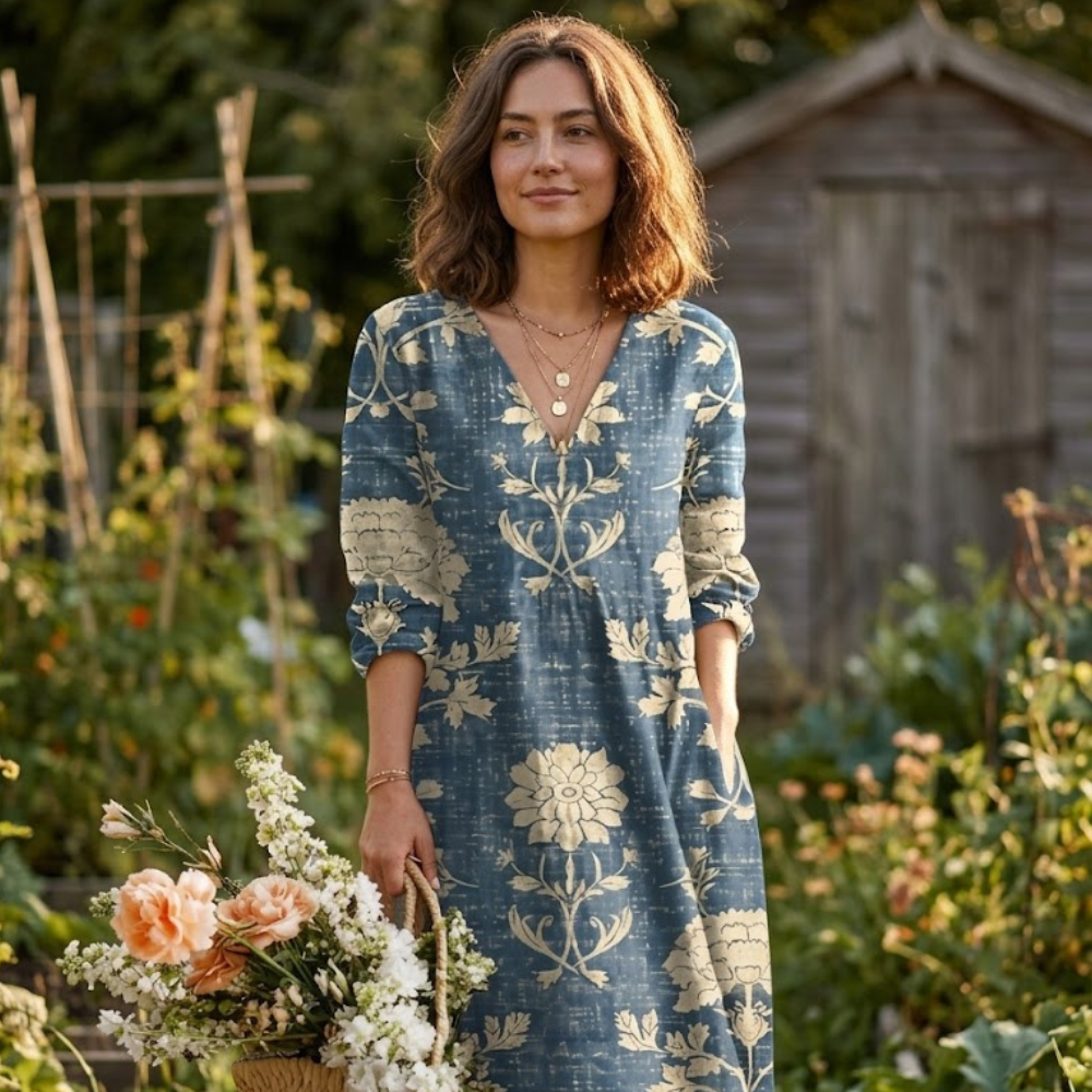 Marina Women's Summer Dress – Blue Flowing Dress, Light, Everyday Casual Elegant
