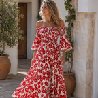 Mar Abito Donna Off-Shoulder Floreale – Vestito Elegante Fluido Tessuto Riciclato