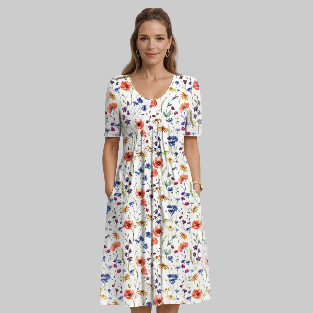 Ellay Abito Donna Midi Elegante – Vestito A-Line con Plissé e Tasche Comfort