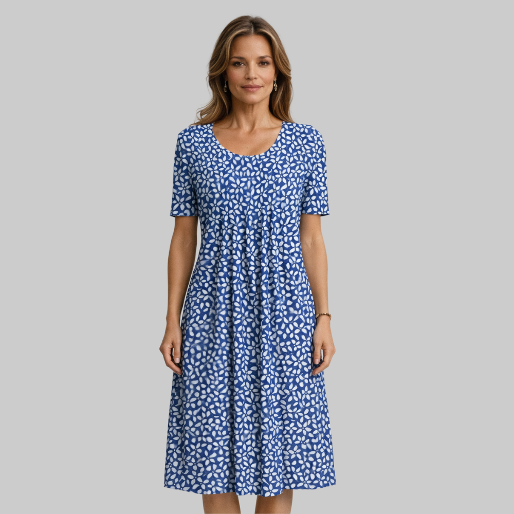 Ellay Abito Donna Midi Elegante – Vestito A-Line con Plissé e Tasche Comfort