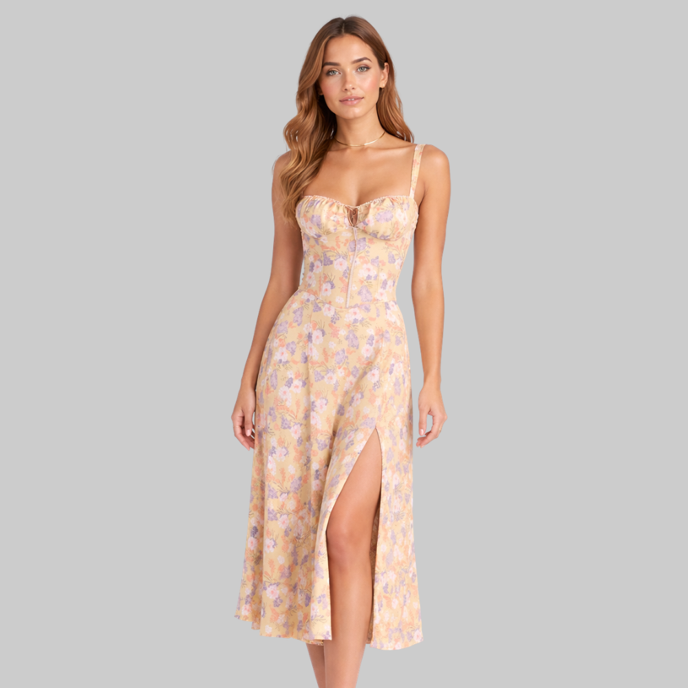 Penny Abito Donna Midi Elegante – Vestito Corsetto con Gonna Fluida e Vita Definita