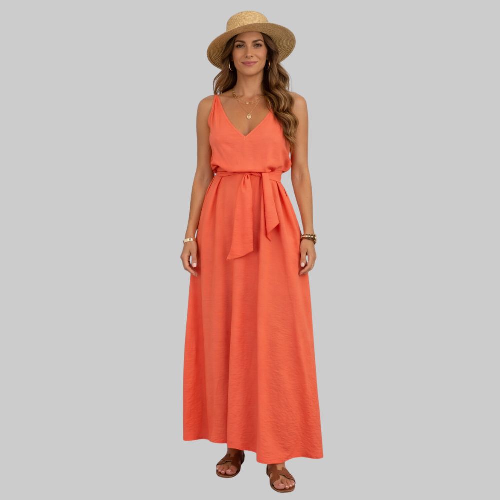 Isabel Abito Donna Maxi in Viscosa – Vestito Estivo con Scollo a V e Spalline Regolabili