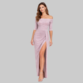 Lottie Vestido Mujer Elegante Verano – Vestido Off-Shoulder con Abertura y Ajuste Realzante