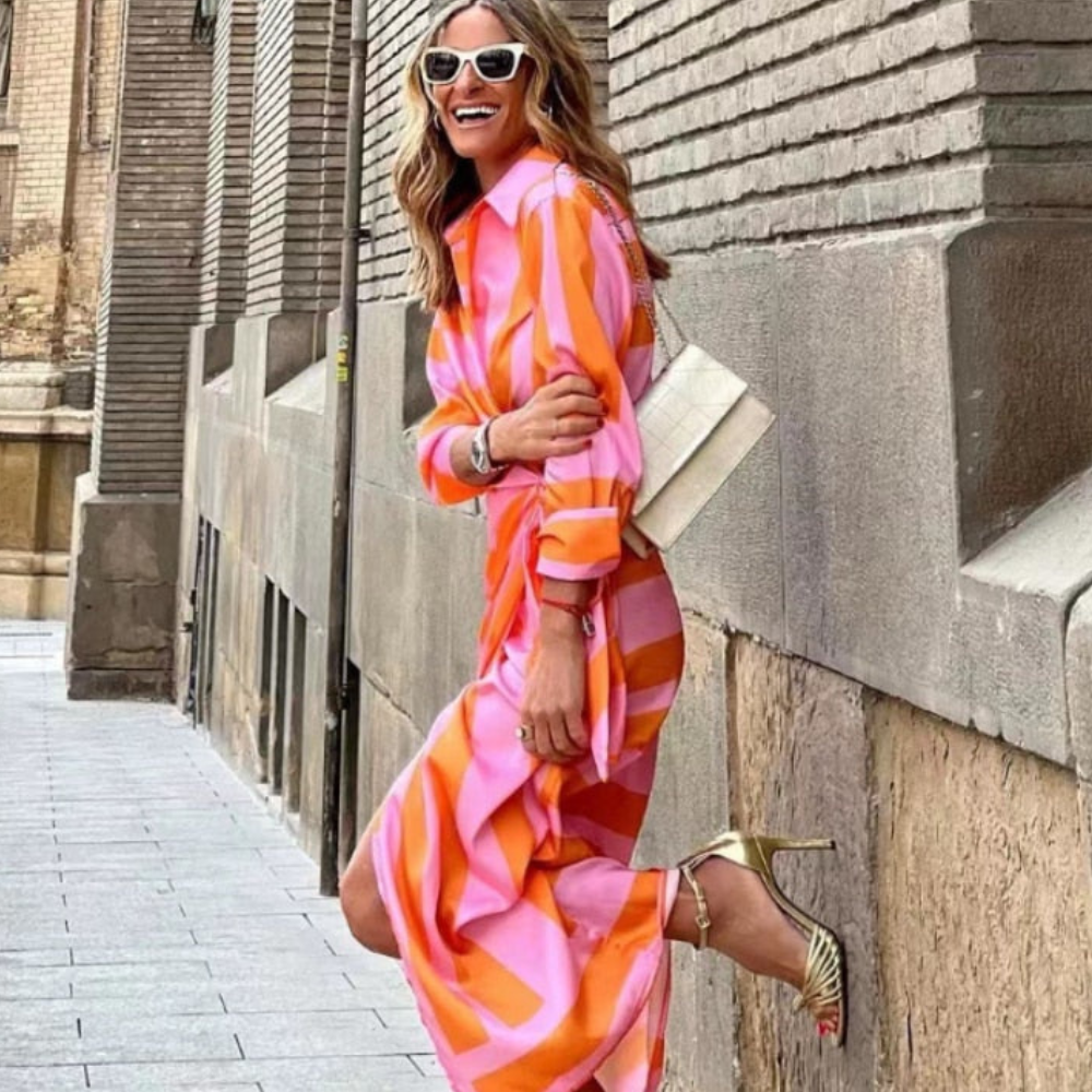 Tanya Women's Summer Dress – Colorful Midi Dress, Elegant Flowing Casual Chic