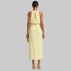 Liene Abito Donna Midi Elegante – Vestito Senza Maniche con Collo Alto e Spacco Frontale