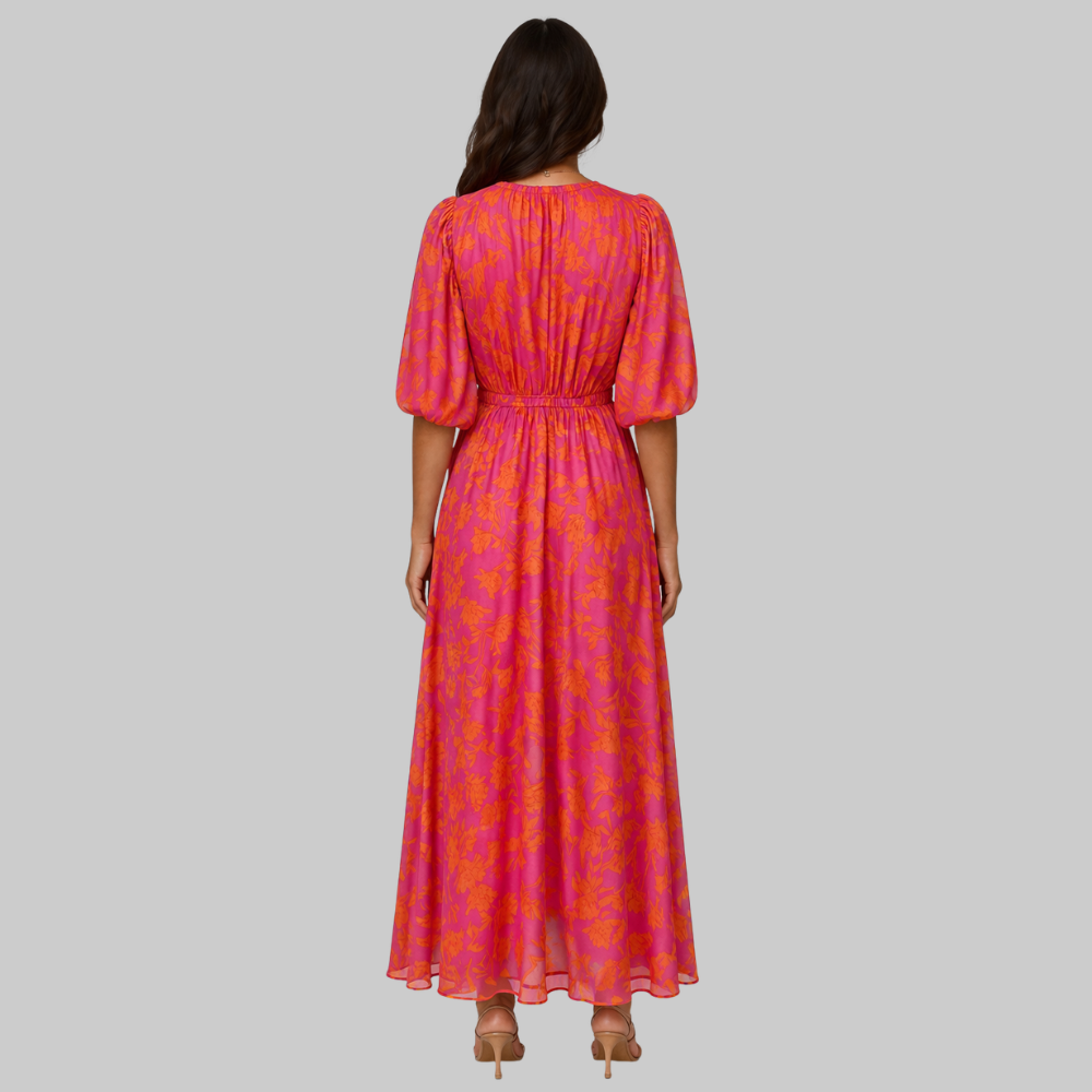 Nalia Vestido Largo de Mujer – Estampado Floral, Escote en V y Corte Fluido de Verano