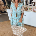 Ria Abito Donna Elegante – Vestito Primaverile Scollo V, Maniche Sbuffo, Floreale