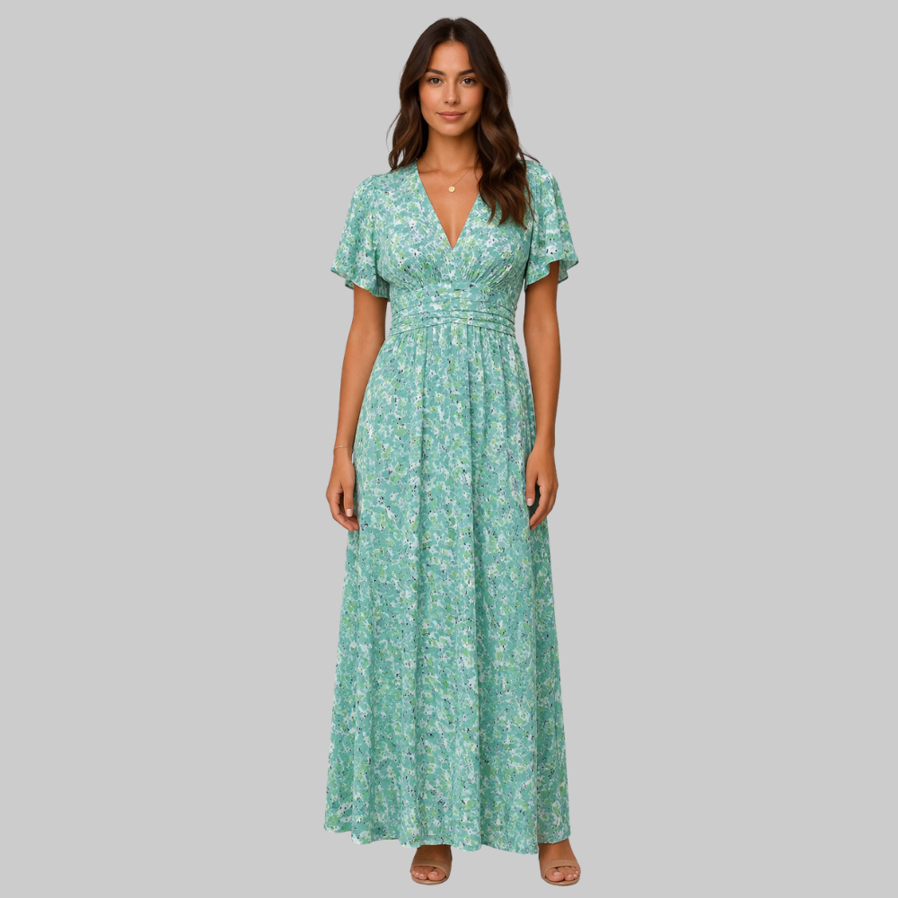Anja Women's Long Dress – Elegant V-Neck, Flowing Cut & Refined Style