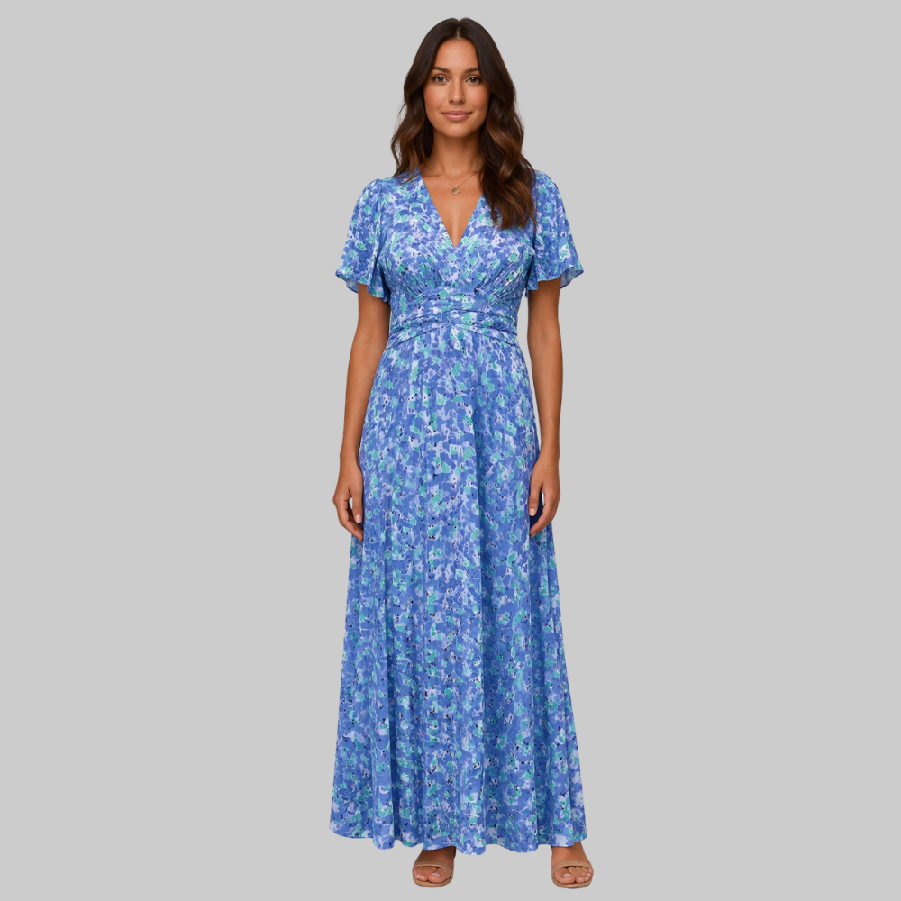 Anja Women's Long Dress – Elegant V-Neck, Flowing Cut & Refined Style