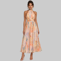 Soraya Abito Donna Maxi Elegante – Vestito Halter con Schiena Scoperta e Stampa Floreale