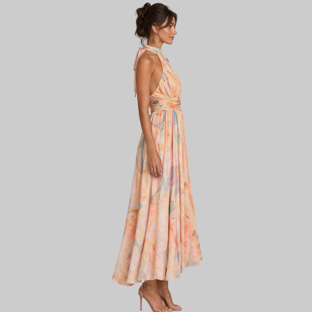 Soraya Abito Donna Maxi Elegante – Vestito Halter con Schiena Scoperta e Stampa Floreale