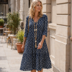 Avana Robe Femme Florale – Robe Col V, Manches 3/4, Fluide Élégante Décontractée