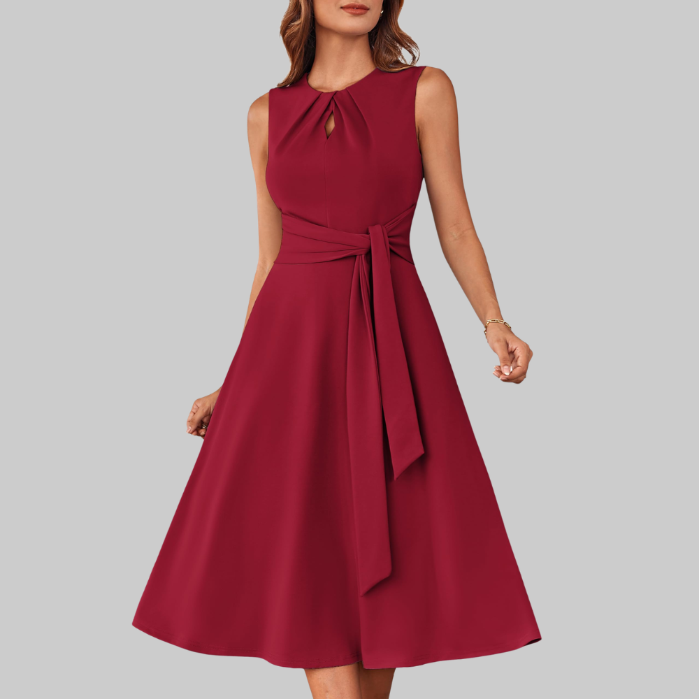 Bella Vestido Midi para Mujer – Vestido Línea A sin Mangas con Cinturón y Bolsillos
