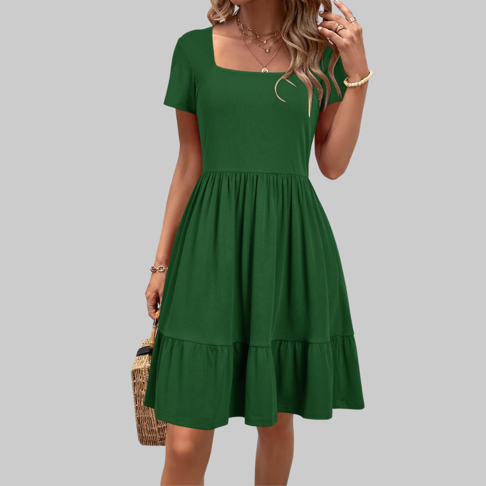 Stella Abito Estivo Donna – Vestito al Ginocchio con Scollo Quadrato e Tasche
