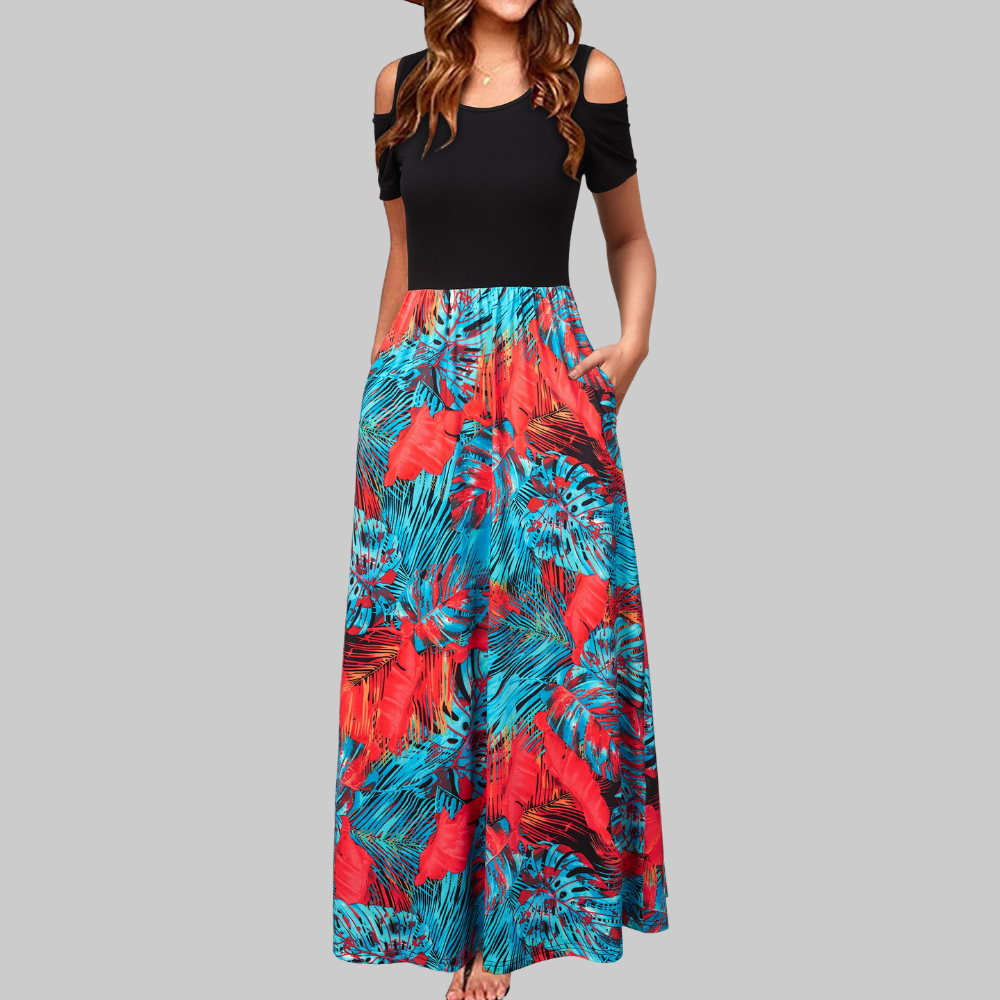 Natalie Abito Maxi Donna – Vestito Lungo Cold Shoulder con Tasche
