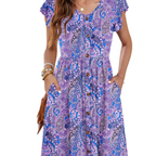Amelia Abito Midi Donna – Vestito Estivo con Scollo a V, Volant e Tasche