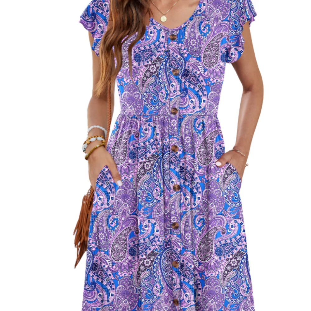 Amelia Abito Midi Donna – Vestito Estivo con Scollo a V, Volant e Tasche
