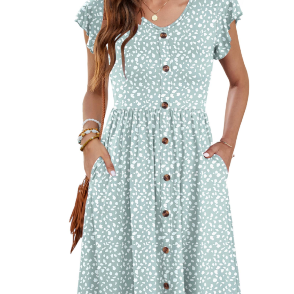 Amelia Vestido Midi para Mujer – Vestido de Verano con Escote en V, Volantes y Bolsillos