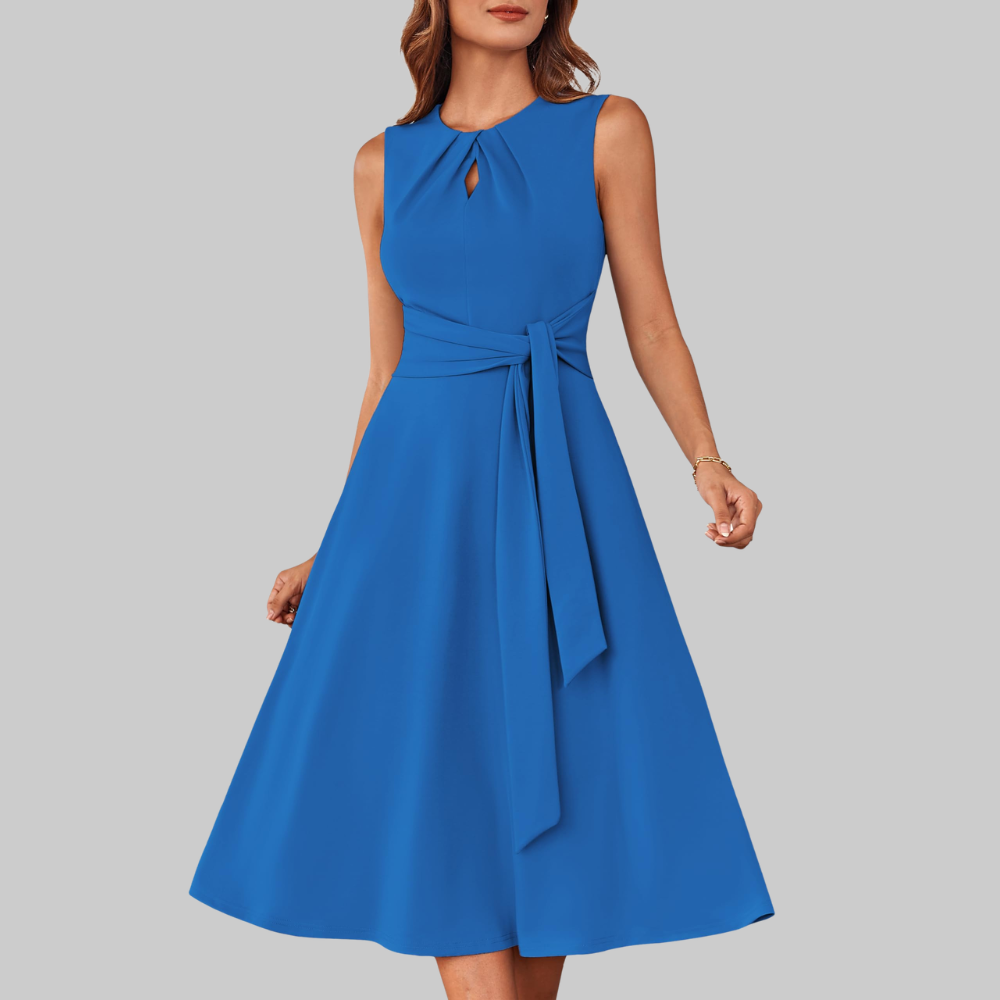 Bella Vestido Midi para Mujer – Vestido Línea A sin Mangas con Cinturón y Bolsillos
