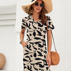 Isabelle Abito Maxi Femme – Robe d'Été avec Col en V, Manches Courtes et Fente