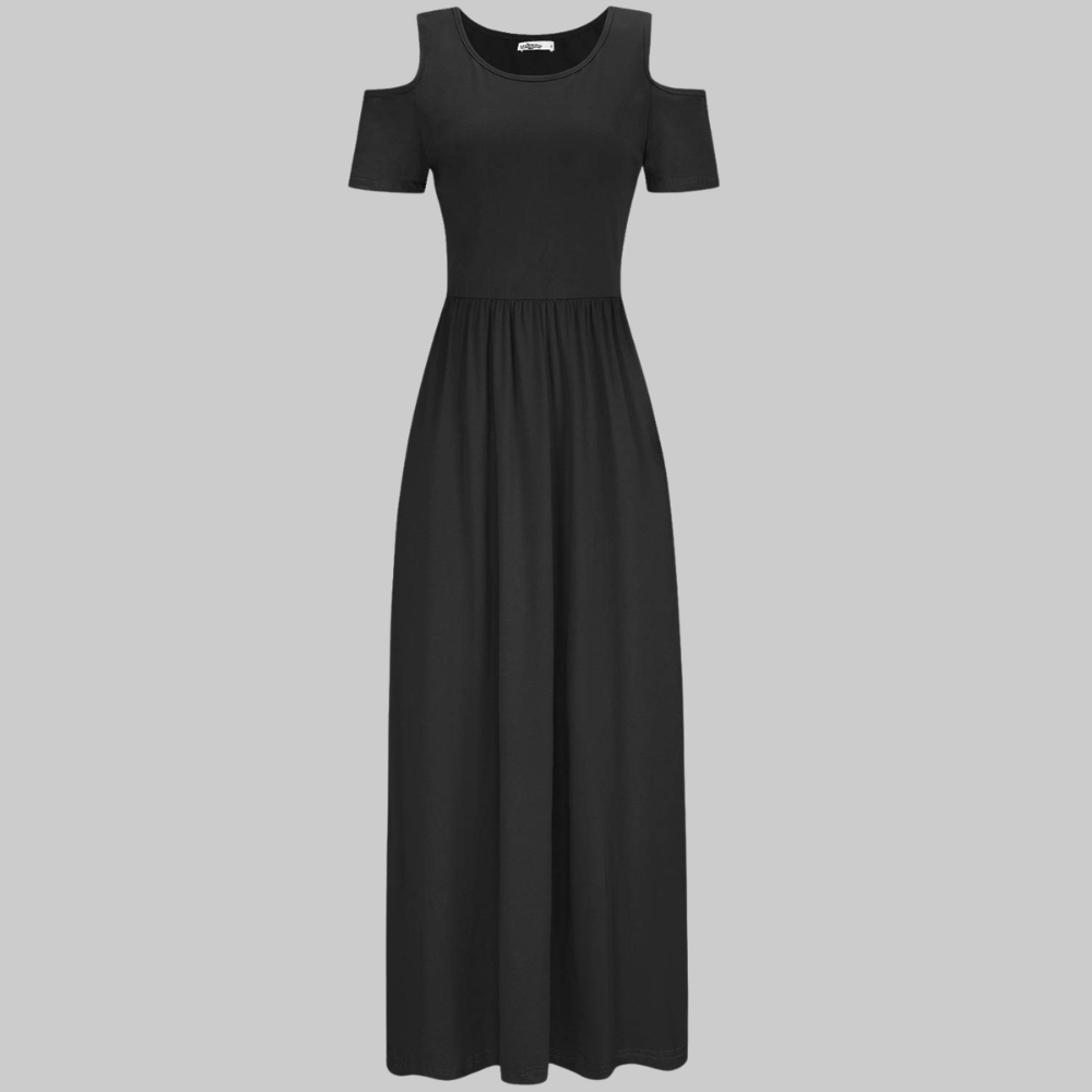 Natalie Women's Maxi Dress – Long Cold Shoulder Dress with Pockets