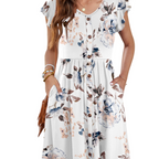 Amelia Abito Midi Donna – Vestito Estivo con Scollo a V, Volant e Tasche