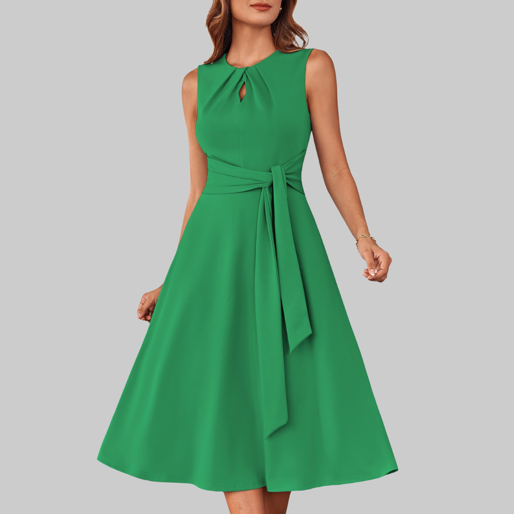 Bella Vestido Midi para Mujer – Vestido Línea A sin Mangas con Cinturón y Bolsillos
