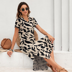 Isabelle Abito Maxi Femme – Robe d'Été avec Col en V, Manches Courtes et Fente