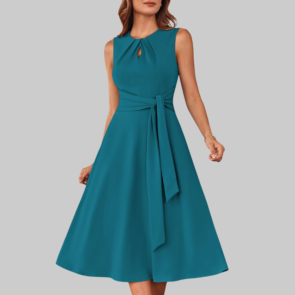 Bella Vestido Midi para Mujer – Vestido Línea A sin Mangas con Cinturón y Bolsillos