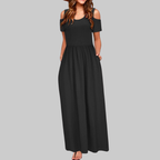 Natalie Women's Maxi Dress – Long Cold Shoulder Dress with Pockets