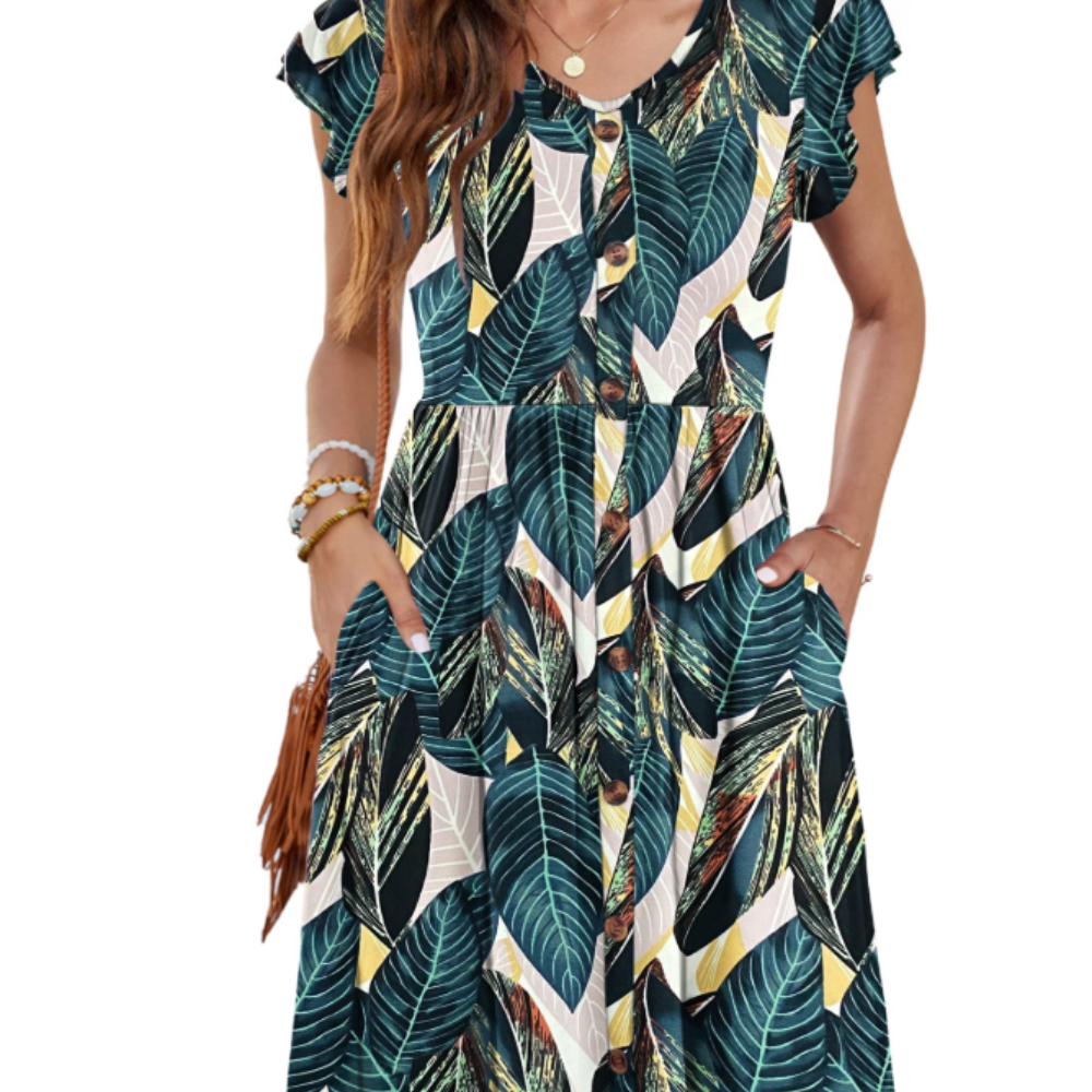 Amelia Abito Midi Donna – Vestito Estivo con Scollo a V, Volant e Tasche