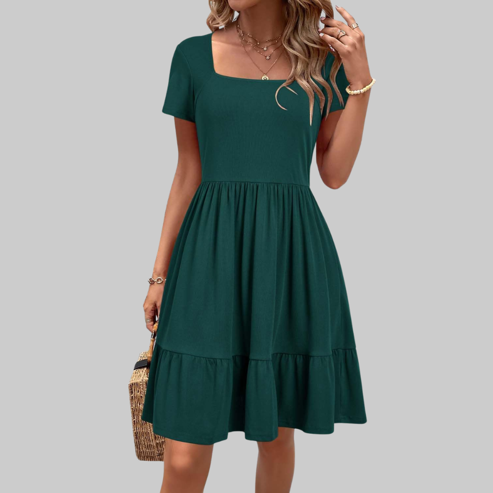 Stella Abito Estivo Donna – Vestito al Ginocchio con Scollo Quadrato e Tasche