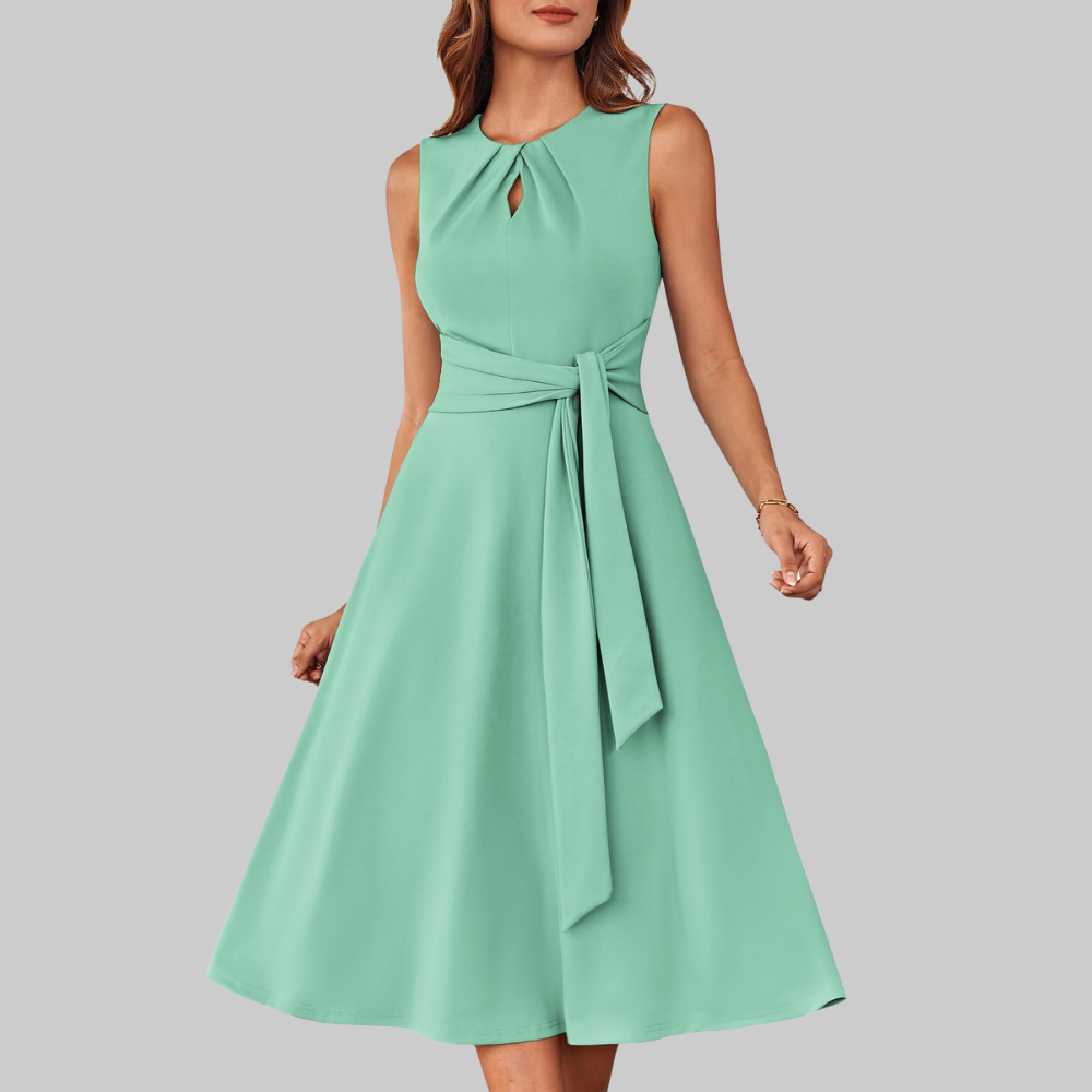 Bella Vestido Midi para Mujer – Vestido Línea A sin Mangas con Cinturón y Bolsillos