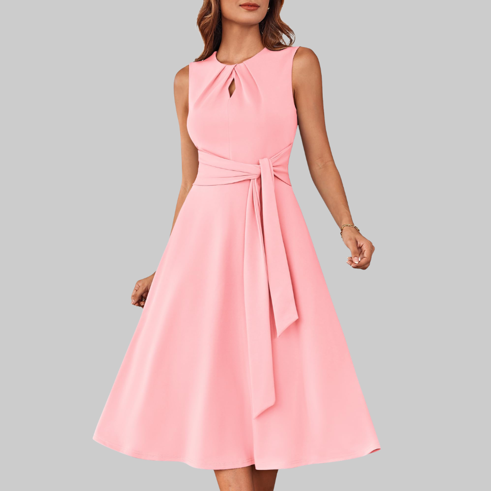 Bella Vestido Midi para Mujer – Vestido Línea A sin Mangas con Cinturón y Bolsillos