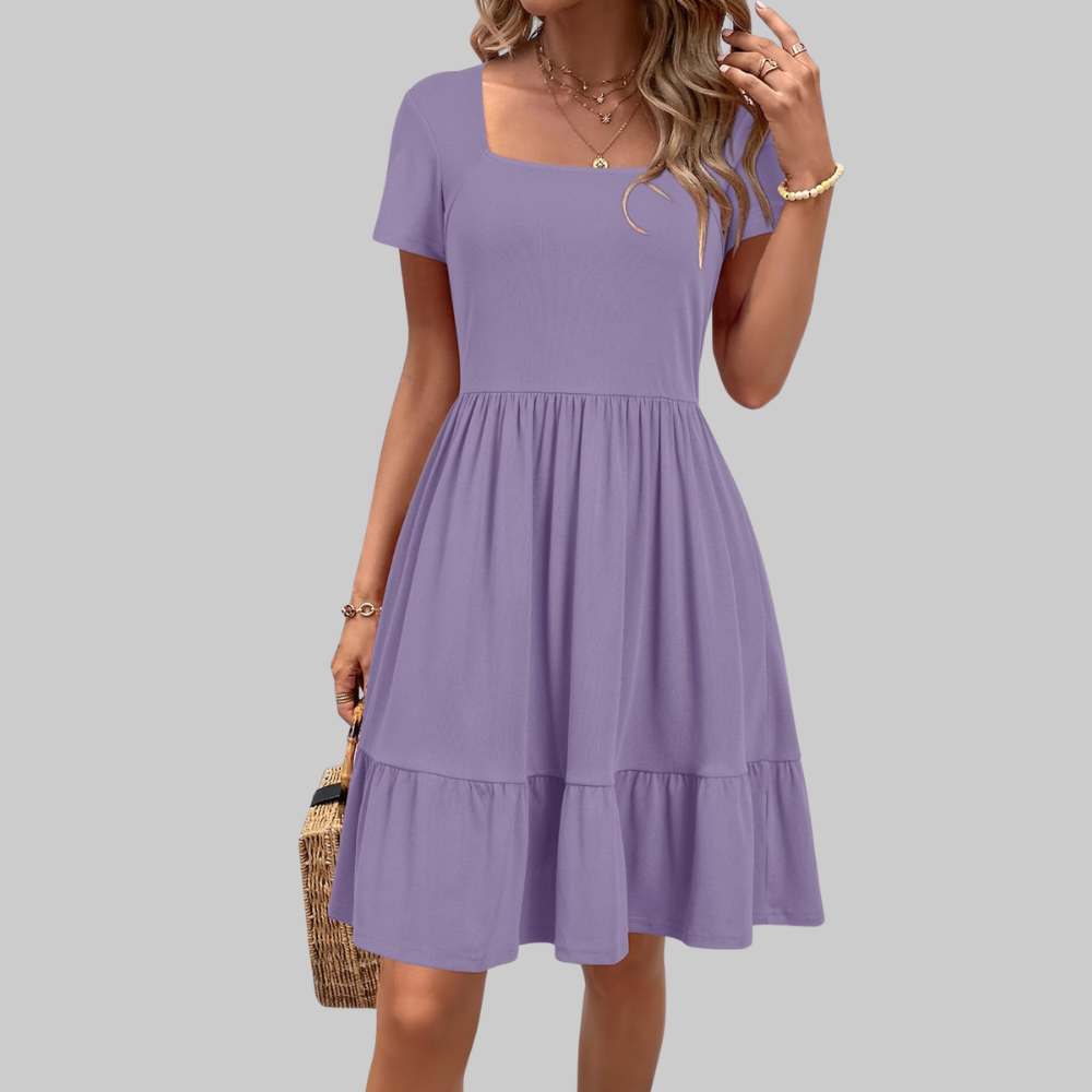 Stella Abito Estivo Donna – Vestito al Ginocchio con Scollo Quadrato e Tasche