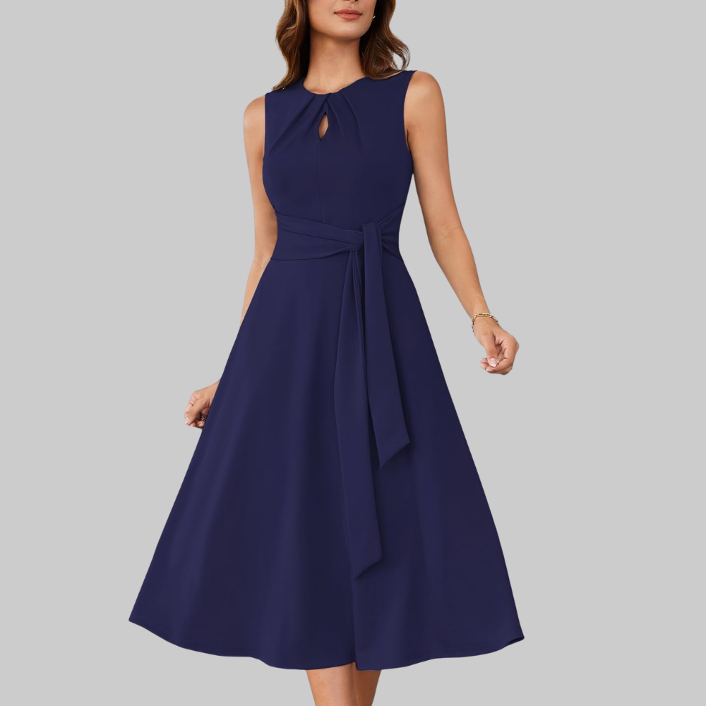 Bella Vestido Midi para Mujer – Vestido Línea A sin Mangas con Cinturón y Bolsillos