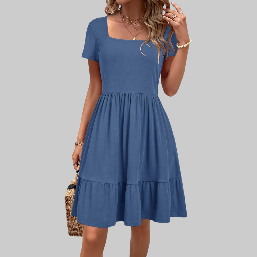 Stella Abito Estivo Donna – Vestito al Ginocchio con Scollo Quadrato e Tasche