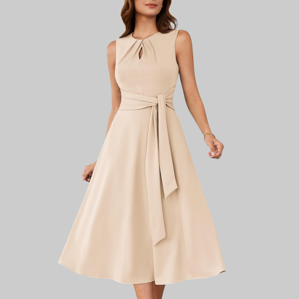 Bella Vestido Midi para Mujer – Vestido Línea A sin Mangas con Cinturón y Bolsillos